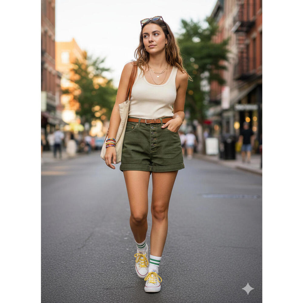 Vtg LEI High Waisted Jean Shorts Size‎ 9 5-Button Fly in Hunter Green Y2K